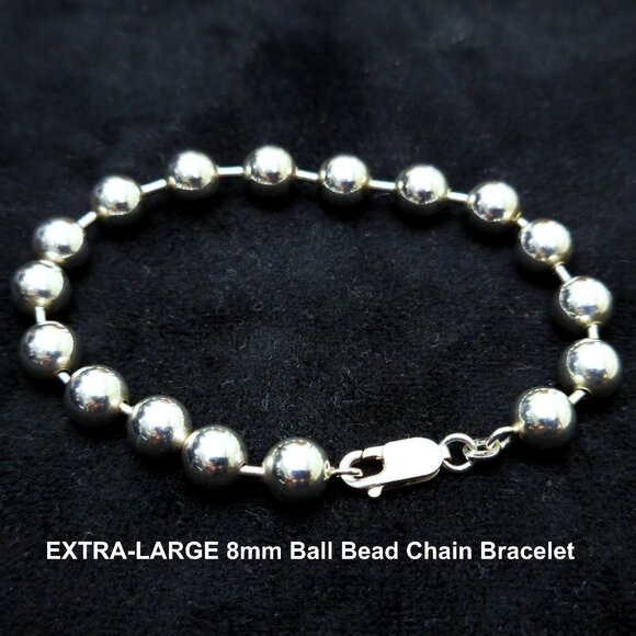 Vtg Italy Pallini 925 Sterling Silver LARGE 8mm Ball Bead 8-1/2" Link Bracelet - Picture 2 of 6